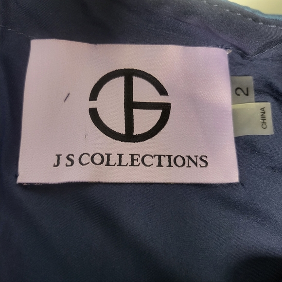 NWT $348 JS COLLECTIONS Maxi Dress Womens Navy 2 XS Cape Sleeve Wedding Empire - Picture 11 of 12